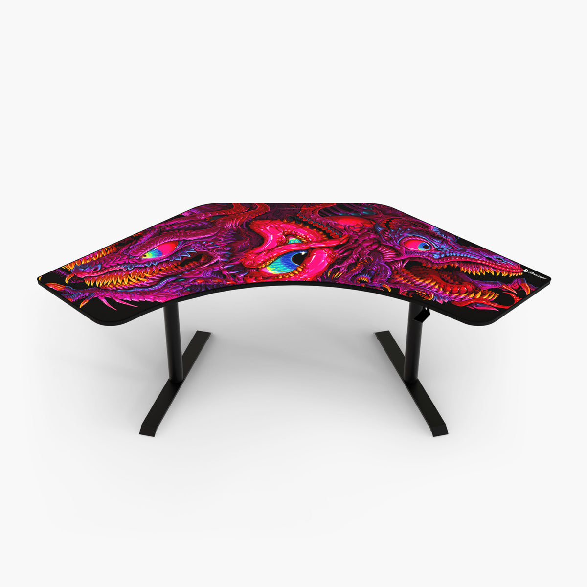Arena Angelo by Arozzi Europe: curved ergonomic desk with vivid dragon design for gaming essentials.