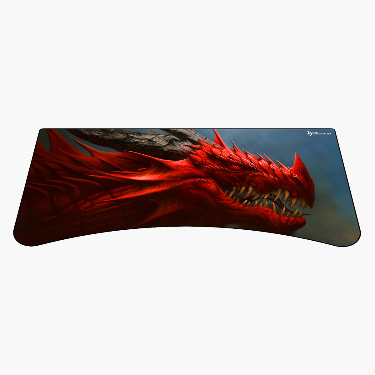 Large Arozzi Europe Arena Mousepad, red dragon design, blue background, water-resistant surface.