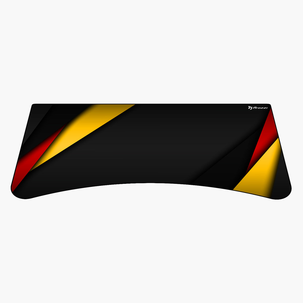 Curved black Arozzi Europe Arena Mousepad with red/yellow stripes and a small white corner logo.