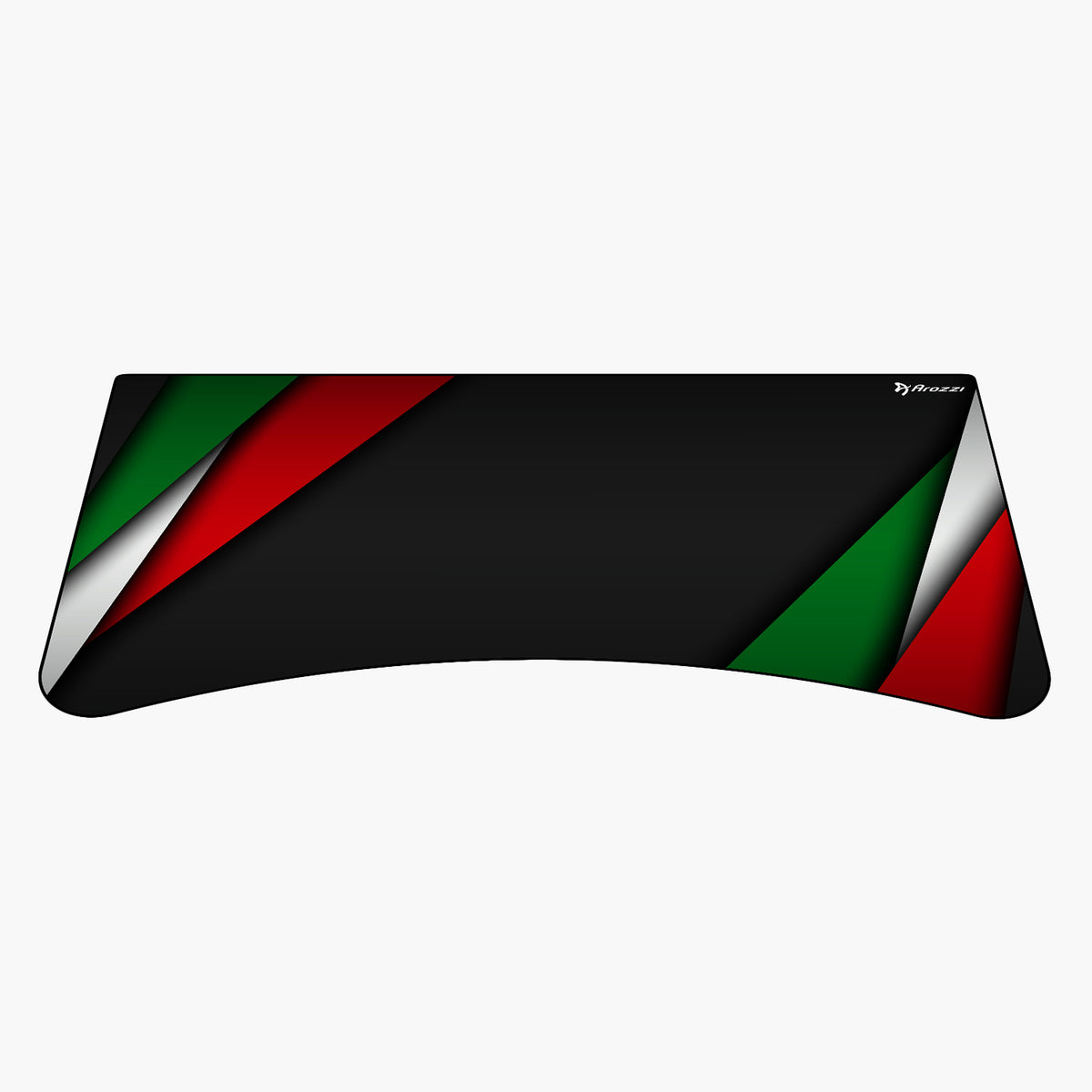 Arozzi Europe Arena Mousepad: black with red, green, and white diagonal stripes on both ends.