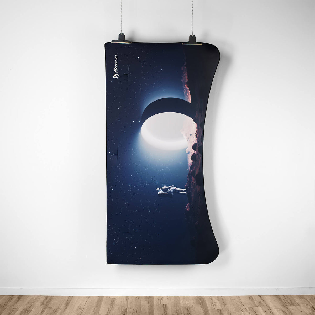 Arozzi Europe Arena Mousepad with astronaut & stars, under a curved space-themed display.