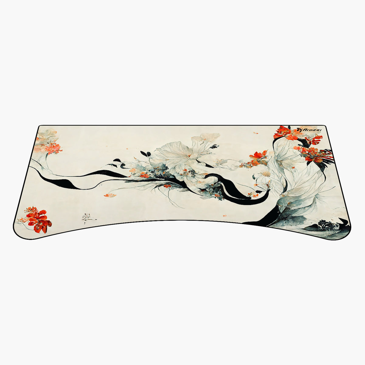 Arozzi Europe Arena Mousepad: large custom desk pad with floral art in black, red, white, and gray.