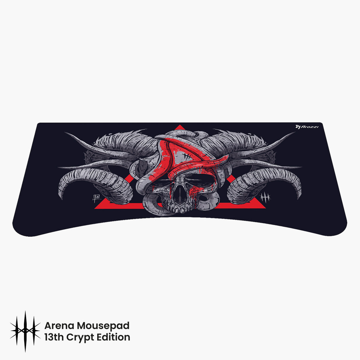 Arozzi Europe’s Arena Mousepad features a skull, horns, and helmet in the 13th Crypt Edition.
