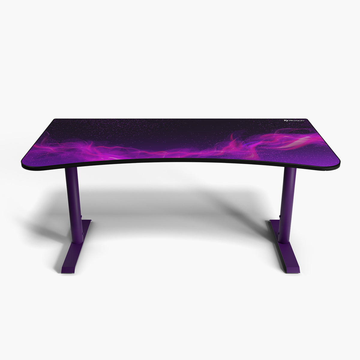 Arozzi Arena Gaming Desk - Large, curved top, purple legs, built-in cable management.