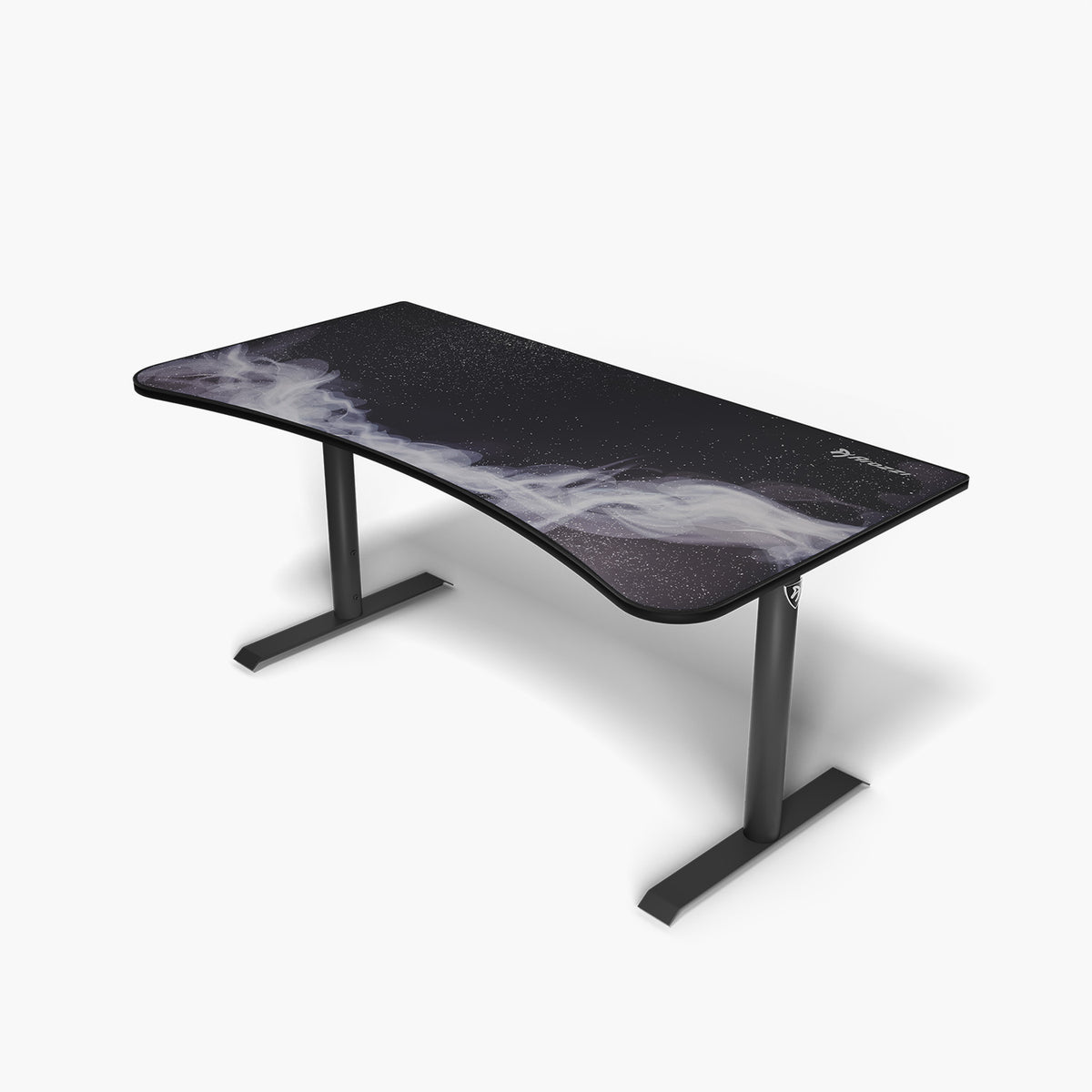 Arozzi Arena Large: black curved gaming desk, galaxy surface & cable management system.