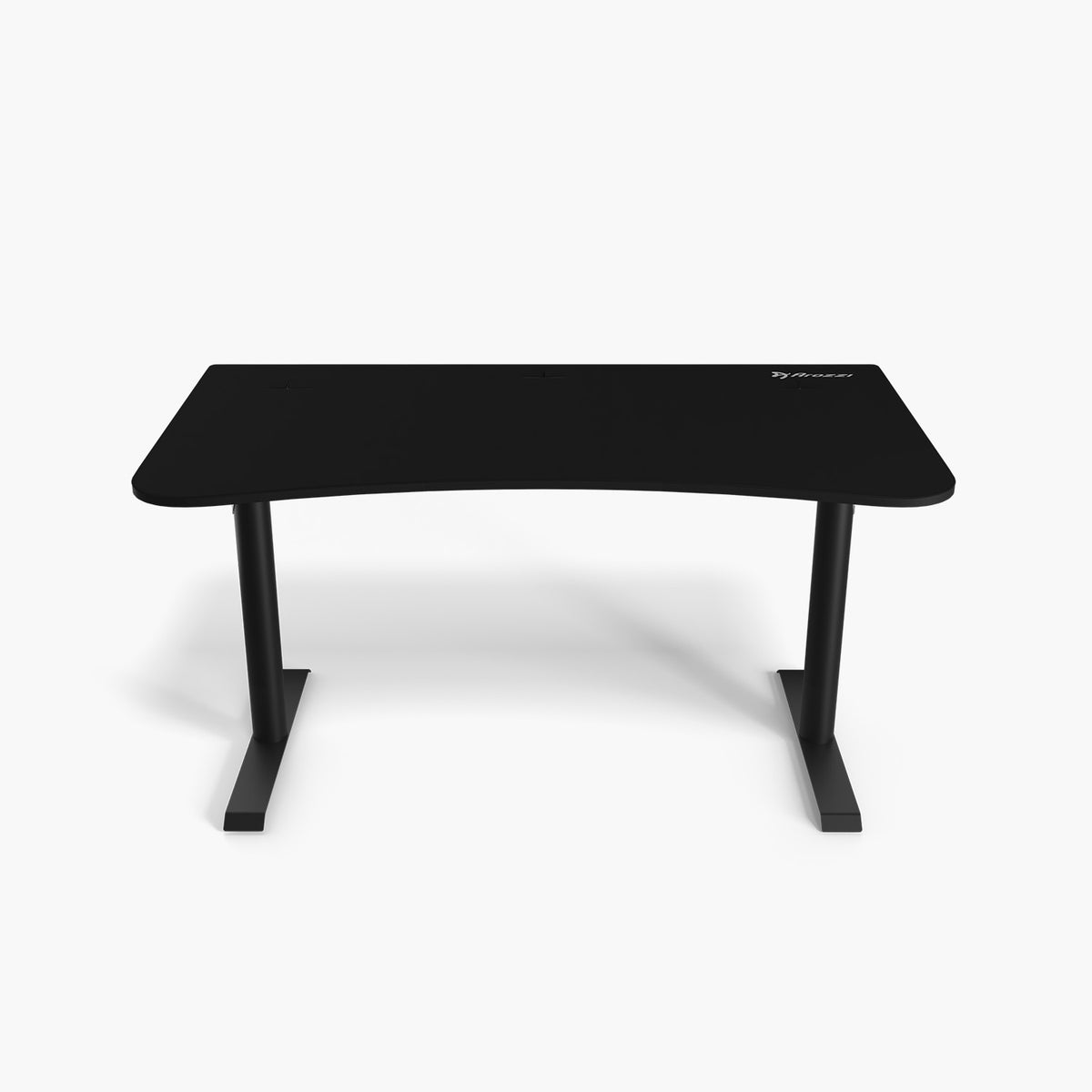 Arozzi Europe Arena Medium: black gaming desk, curved front, metal legs, space-saving design.