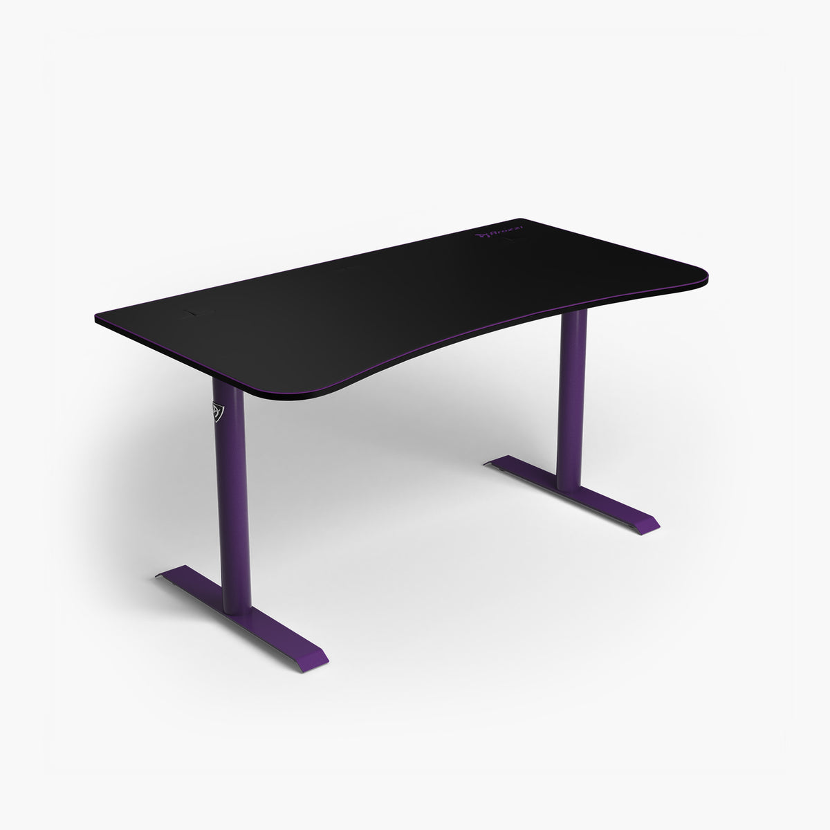 Arozzi Europe Arena Gaming Desk - Medium: sleek black & purple, curved front, sturdy two-leg design.