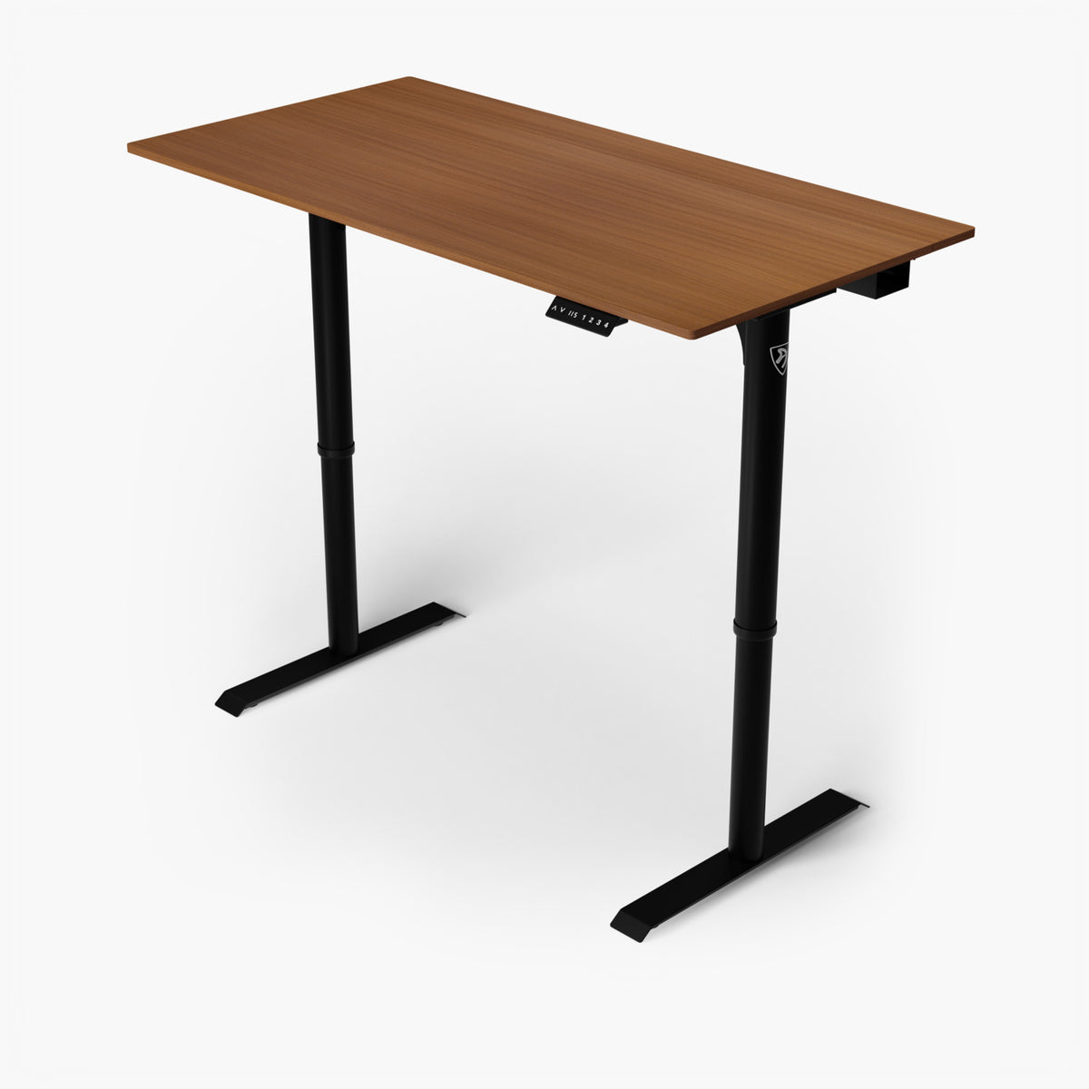 Arozzi Europe Arena Nordico electric sit-stand desk, wood top, black legs, on white background.