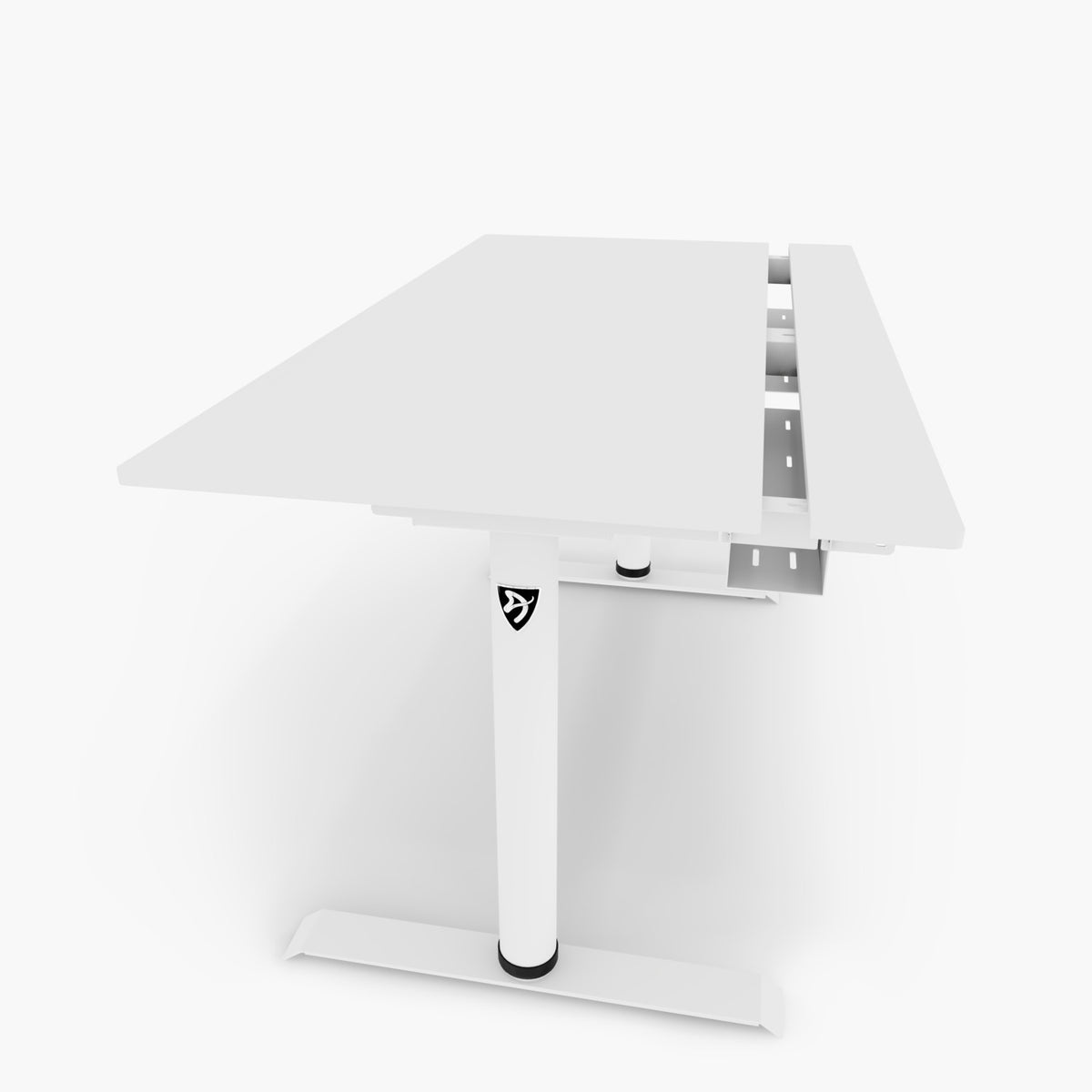 Arena Nordico by Arozzi Europe: white electric sit stand desk with cable tray, side view.