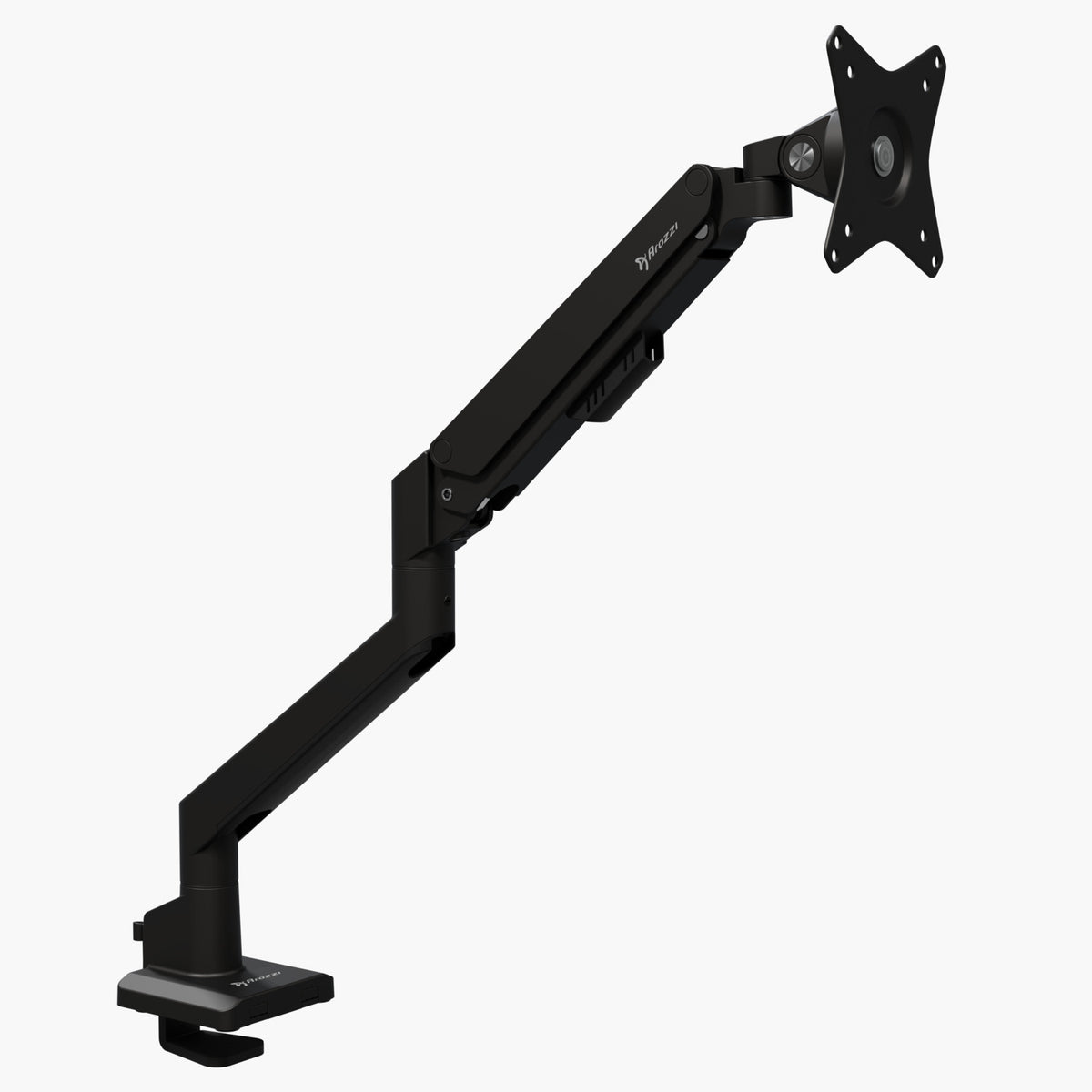 Arozzi Europe Alzare Neo Single gas spring monitor arm, clamp base & VESA mount, color-matched.