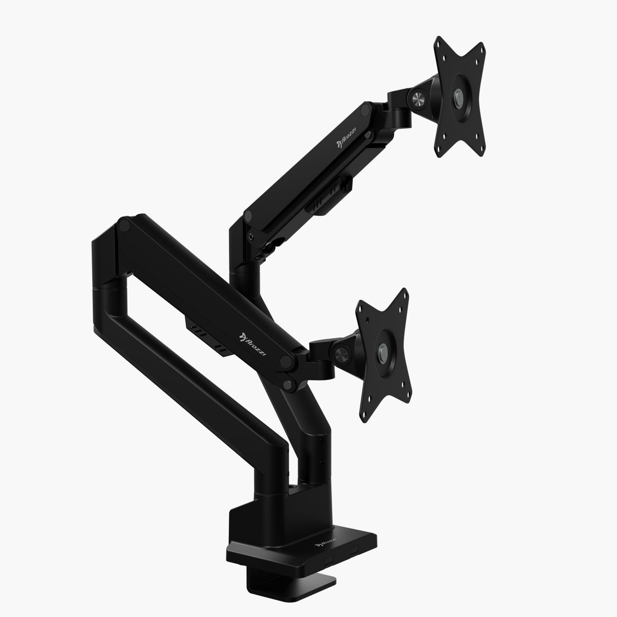 Arozzi Alzare Neo Duo: Full-metal gas spring dual monitor arm for desk mounting.