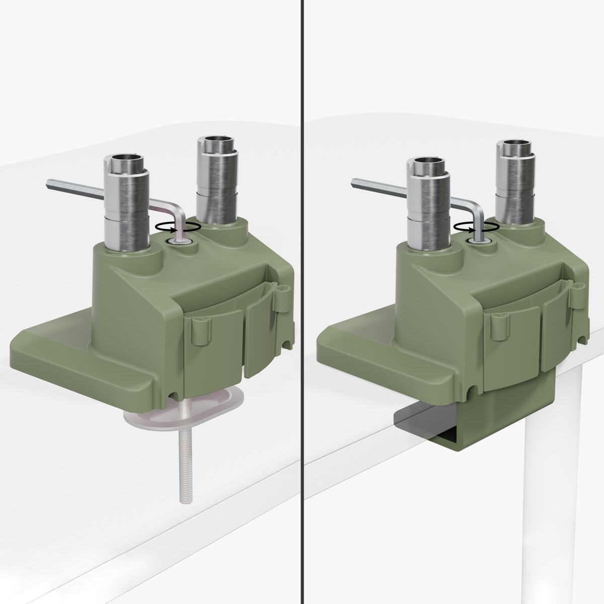 Arozzi Europe Alzare Neo Duo arm, full-metal green clamp for dual monitors, gas spring mount.