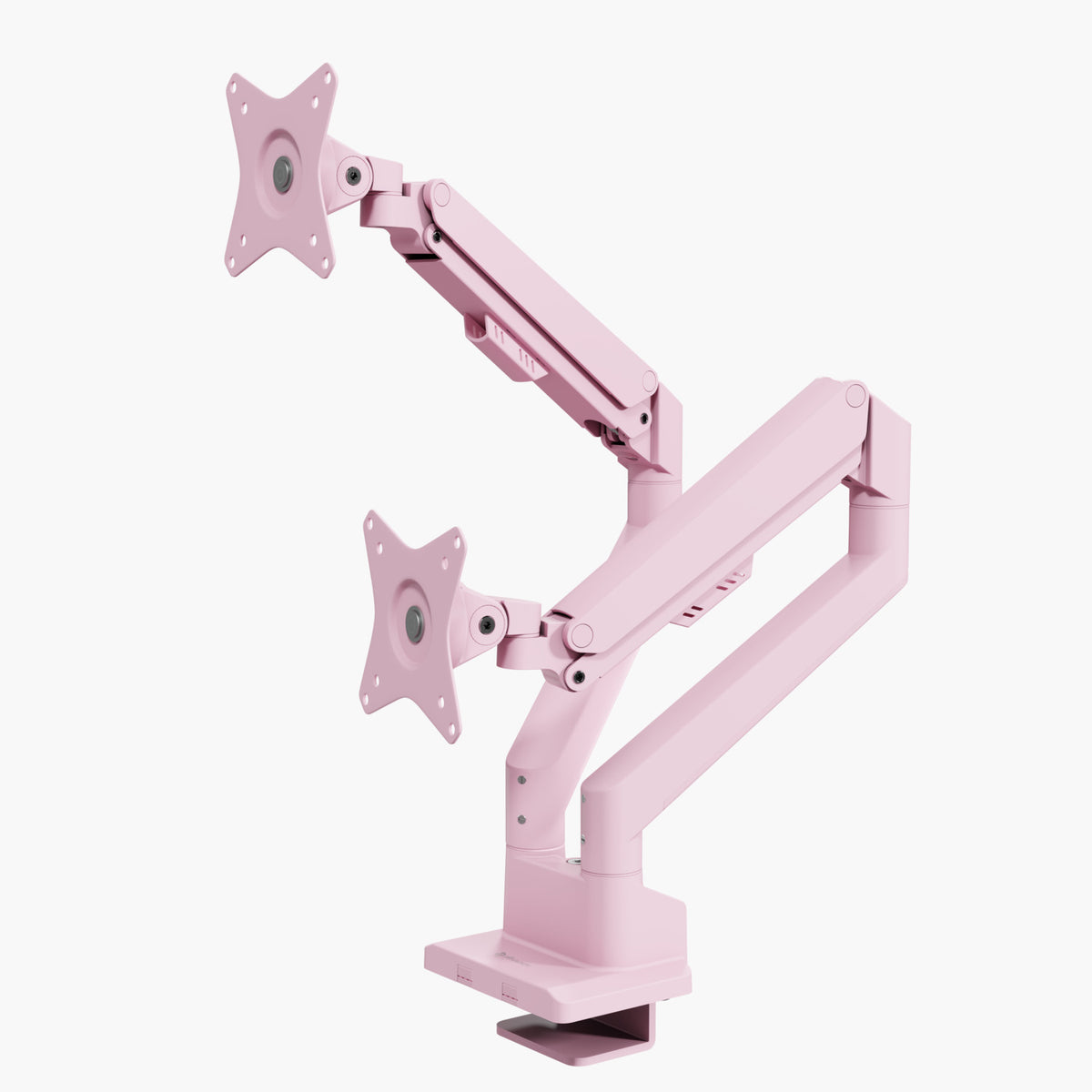 Arozzi Europe Alzare Neo Duo pink monitor arm with gas springs, shown on white background.
