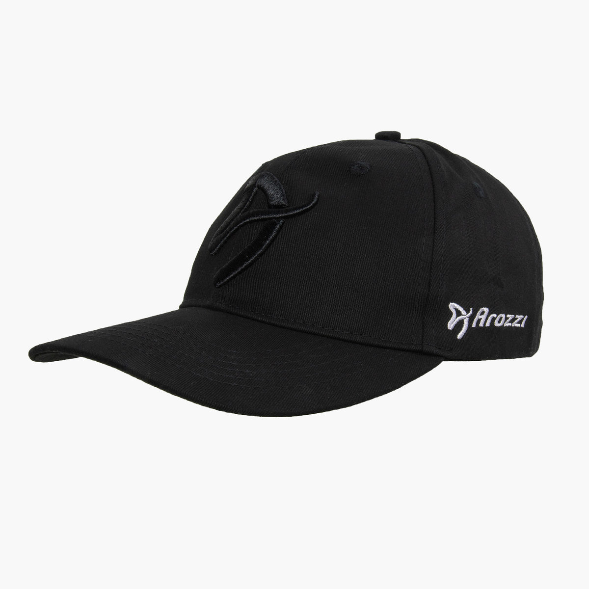 Arozzi Sport Cap: Black, with logo, side text & adjustable metal clip for a perfect fit.