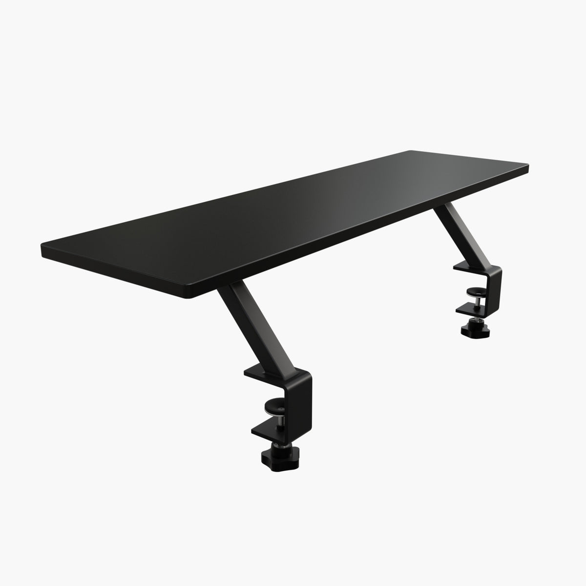 Arozzi Europe Desk Riser - Small: black shelf with metal clamps, perfect for monitor ergonomics.