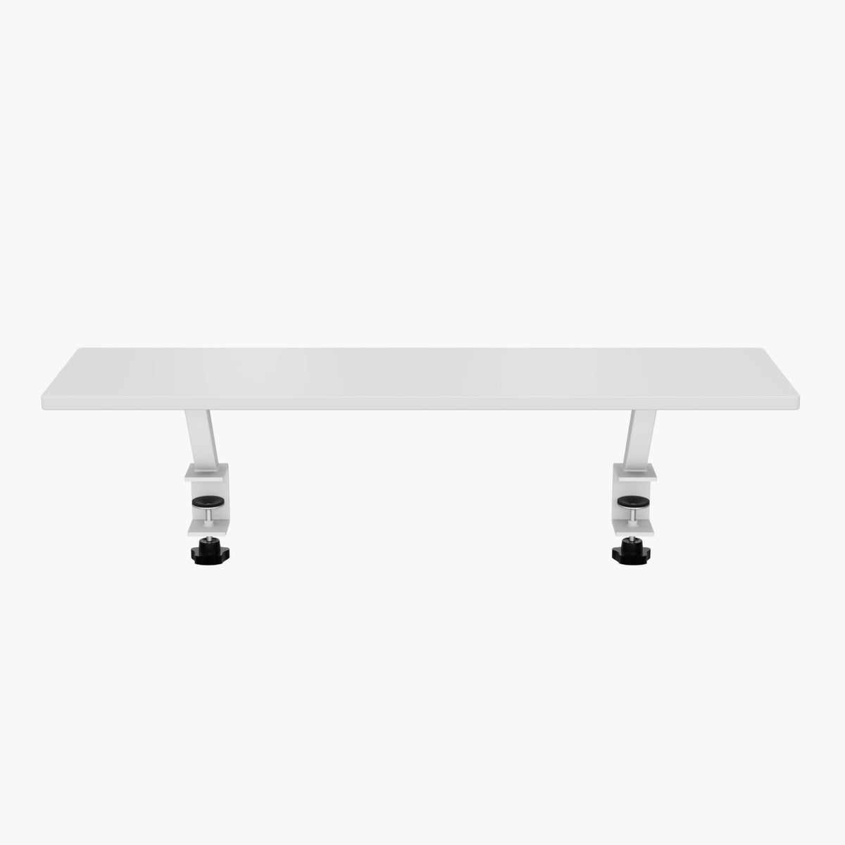 Arozzi Europe Desk Riser - Small, white, rectangular, clamp-on with metal brackets and black knobs.