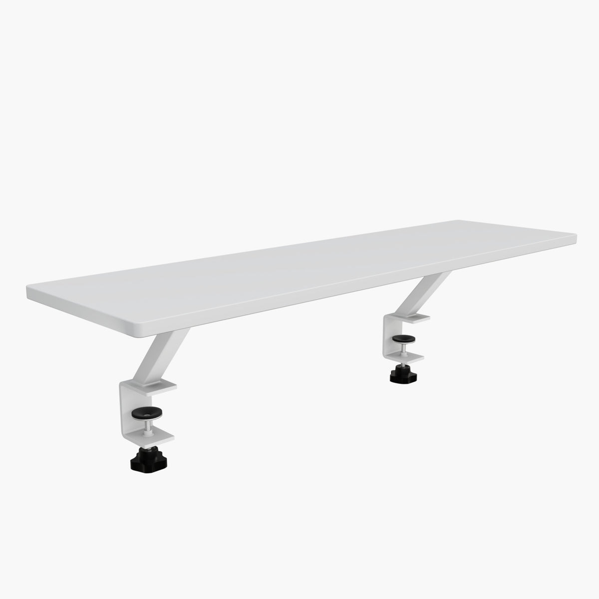 Arozzi Europe Desk Riser - Small: white, clamp mounts, ergonomic adjustable shelf.
