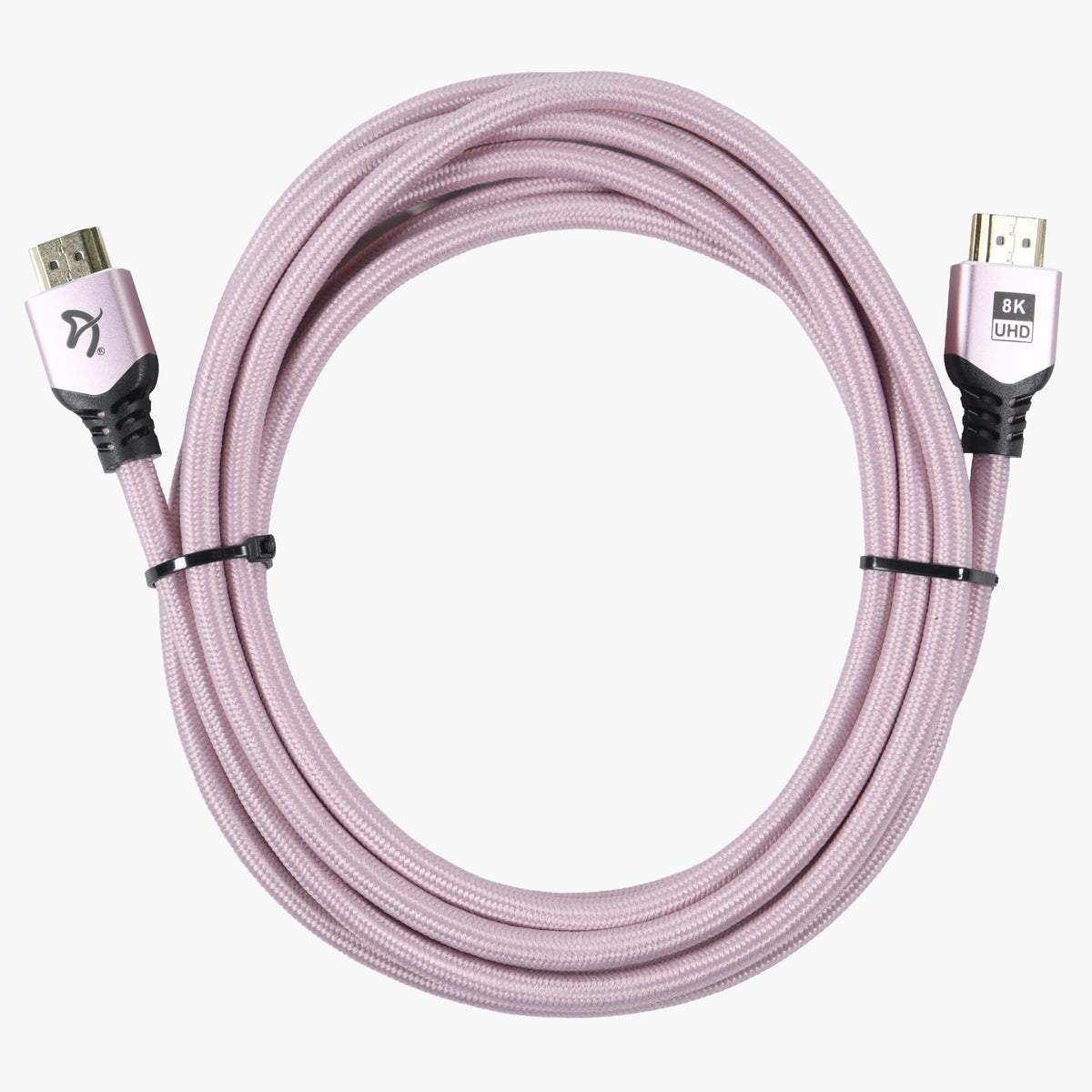 Arozzi Europe HDMI 2.1 Cable 3m, 8K UHD, pink braided, coiled neatly for gaming monitors.