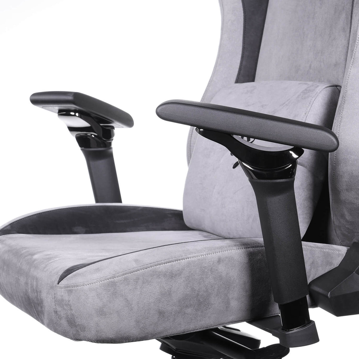 Arozzi Europe Infinity Armrests gray office chair with ergonomic armrests, side view shown.