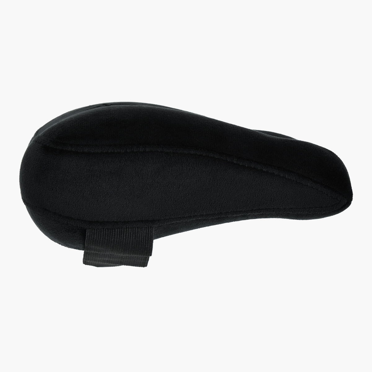 Velvet black neck support pillow by Arozzi Europe, shown from the side with fabric strap.