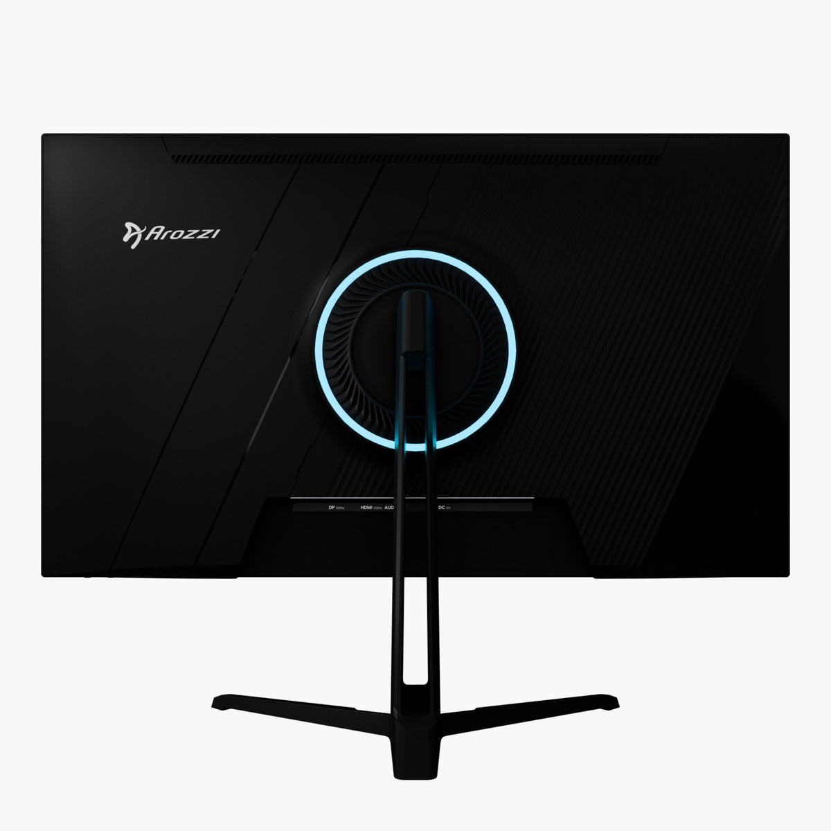 Back of Arozzi Europe Nova 24″ IPS 200Hz with LED ring around stand mount, black gaming monitor.
