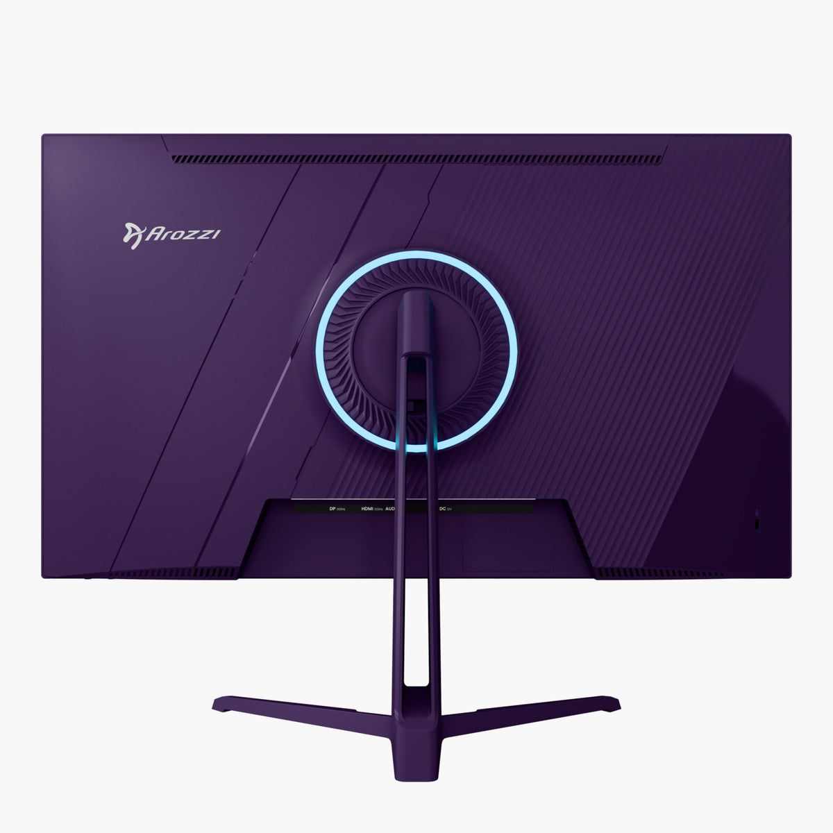 Arozzi Europe Nova 24” IPS 200Hz monitor, rear view with glowing circular LED light.
