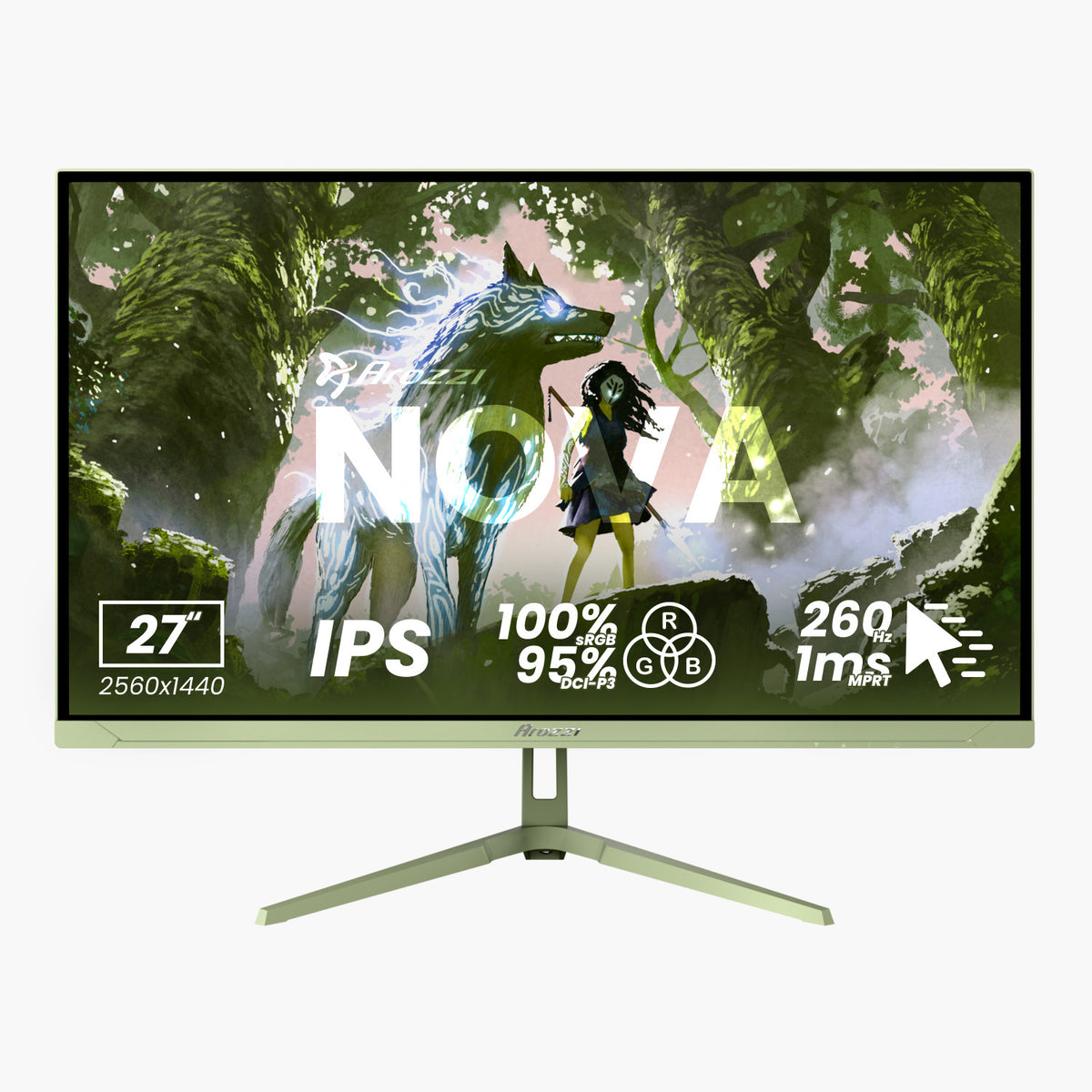 Arozzi Europe Nova 27″ IPS 260Hz gaming monitor, 1ms, shows vivid fantasy scene.