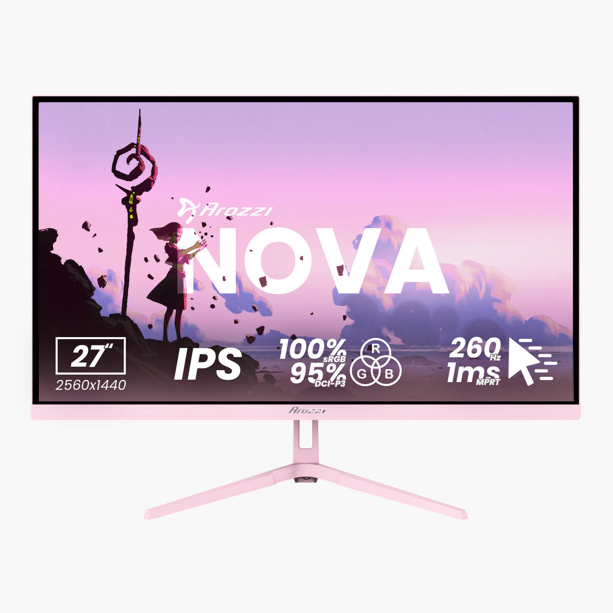 Arozzi Nova 27″ IPS monitor: QHD 2560x1440, 260Hz, 1ms, DCI-P3—perfect for gaming.