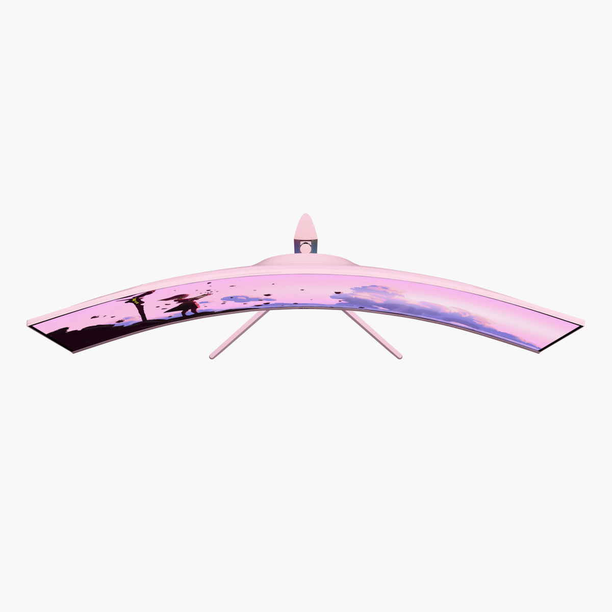 Arozzi Europe Nova 49″ Curved VA 165Hz Monitor, pink, rear view with stand on white background.