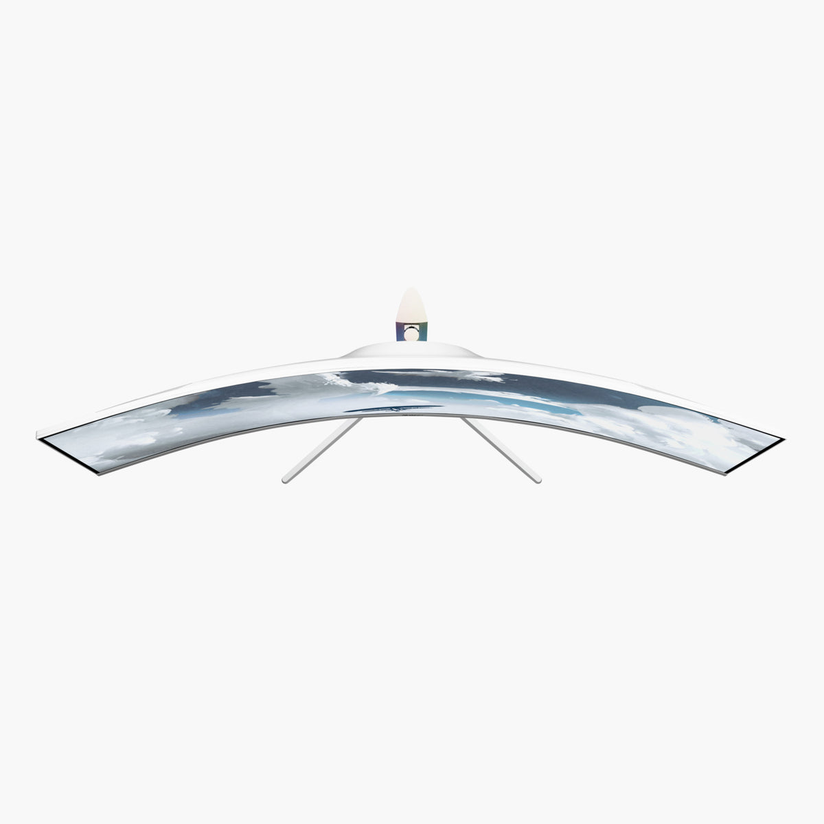 Arozzi Europe Nova 49″ Curved VA 165Hz Ultrawide Gaming Monitor shown from above displaying clouds.