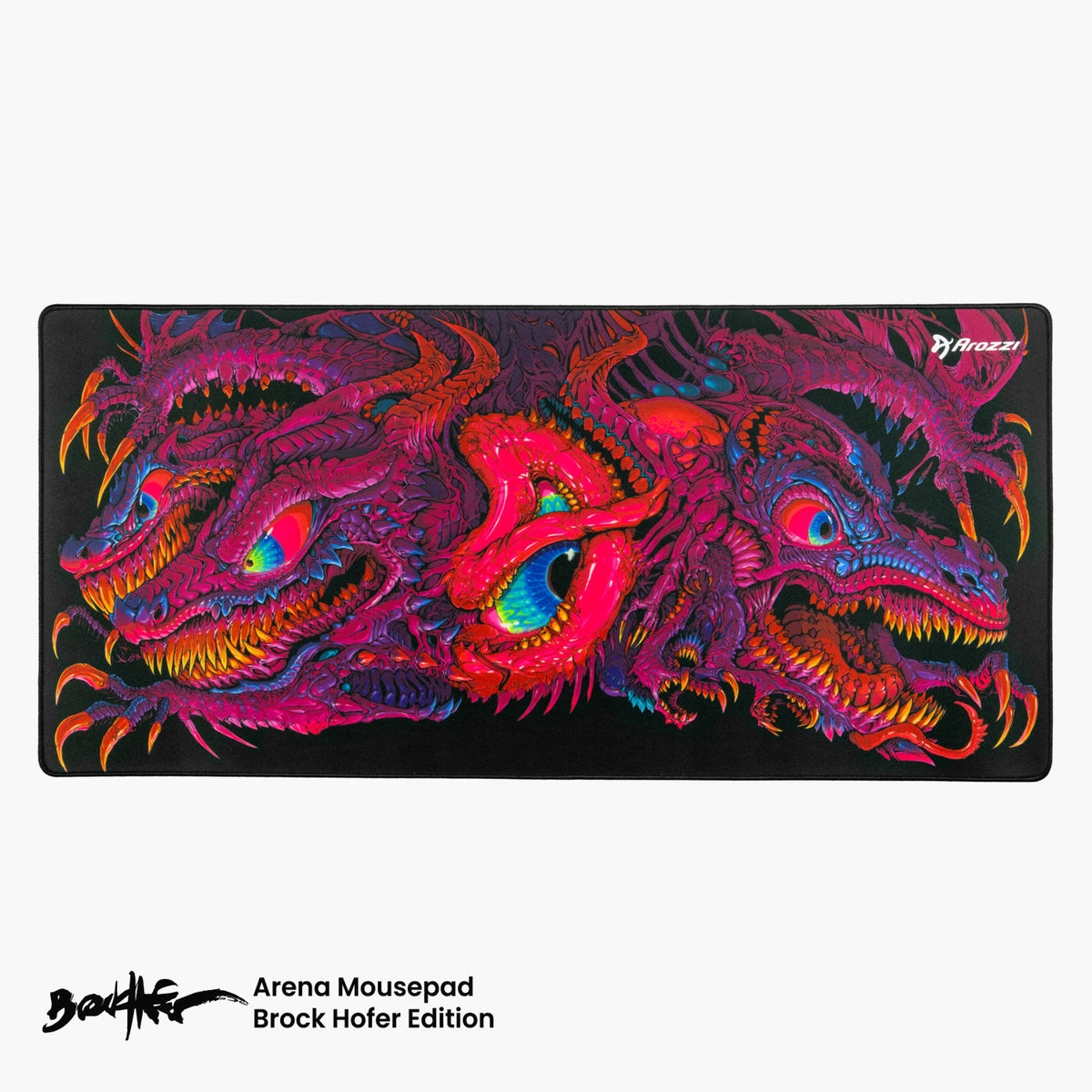 Arozzi Europe Zona Mousepad XL: vibrant neon three-headed dragon on anti-slip polyester.