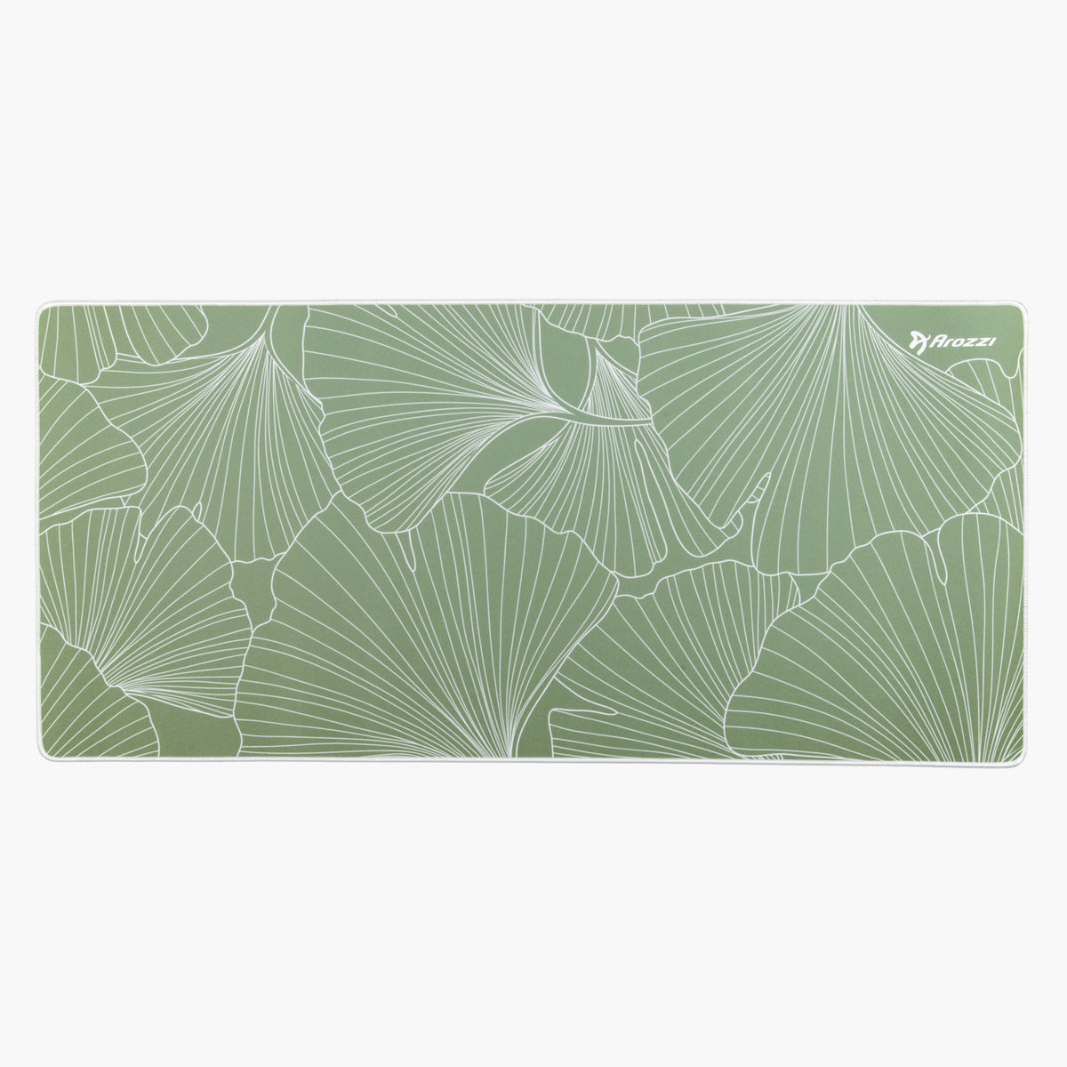 Zona Mousepad - Extra Large by Arozzi Europe: green mat, white ginkgo leaves, wrist support.