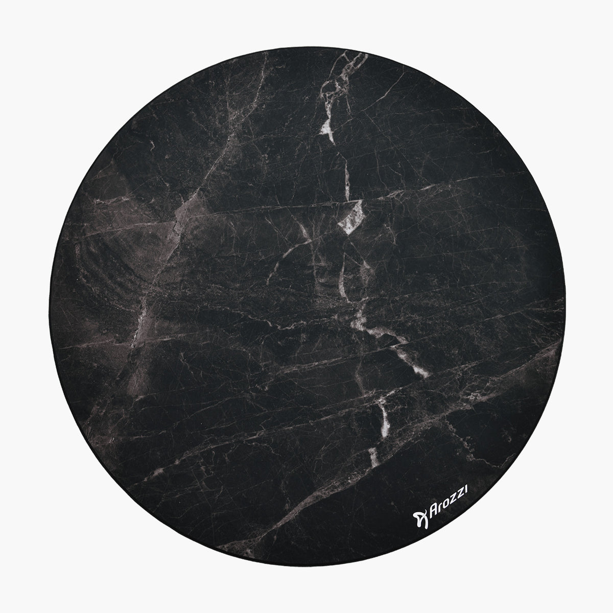 Zona Round Floor Pad by Arozzi Europe features white marble streaks and a subtle branded logo.