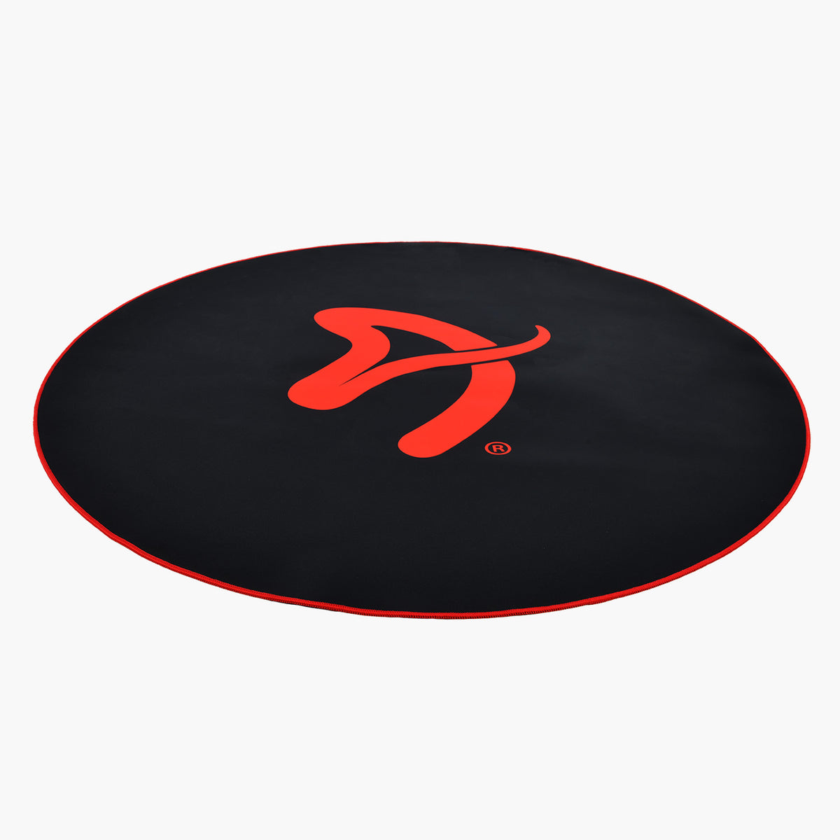 Arozzi Europe Zona Round Floor Pad: black with red trim, perfect for offices and floor protection.