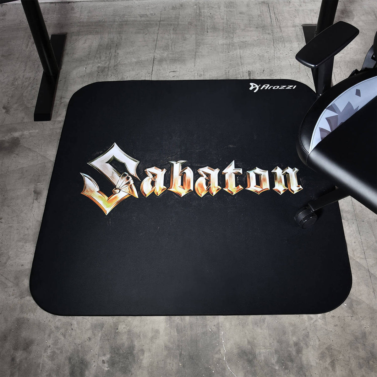 Arozzi Zona Square Floor Pad - Sabaton Edition protects your floors at your gaming setup.