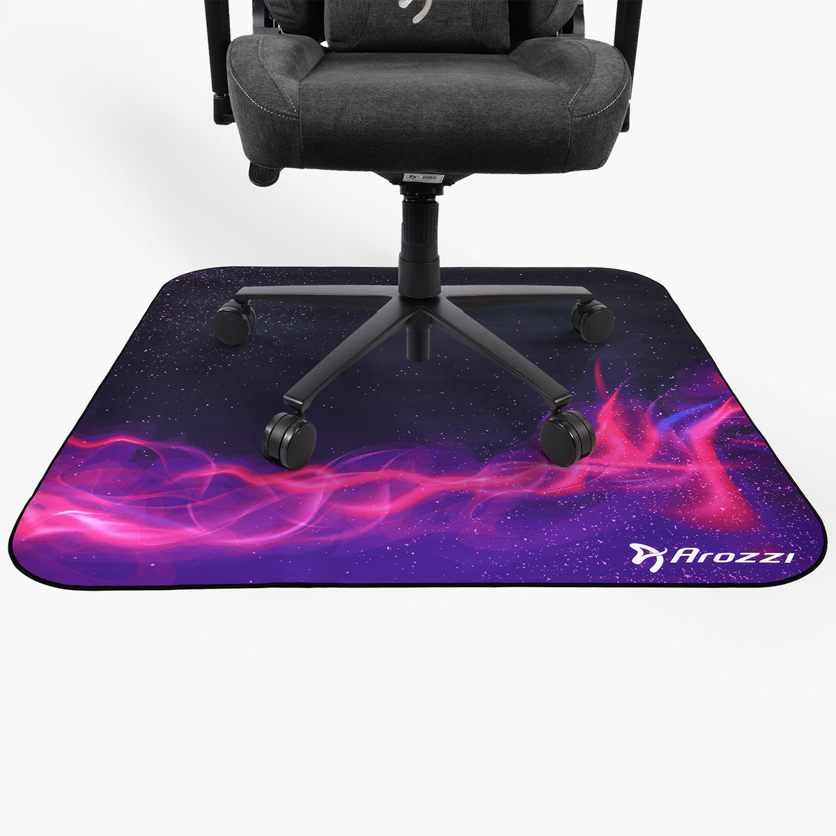 Black chair on Arozzi Europe Zona Square Floor Pad—perfect for office and protects your floor.
