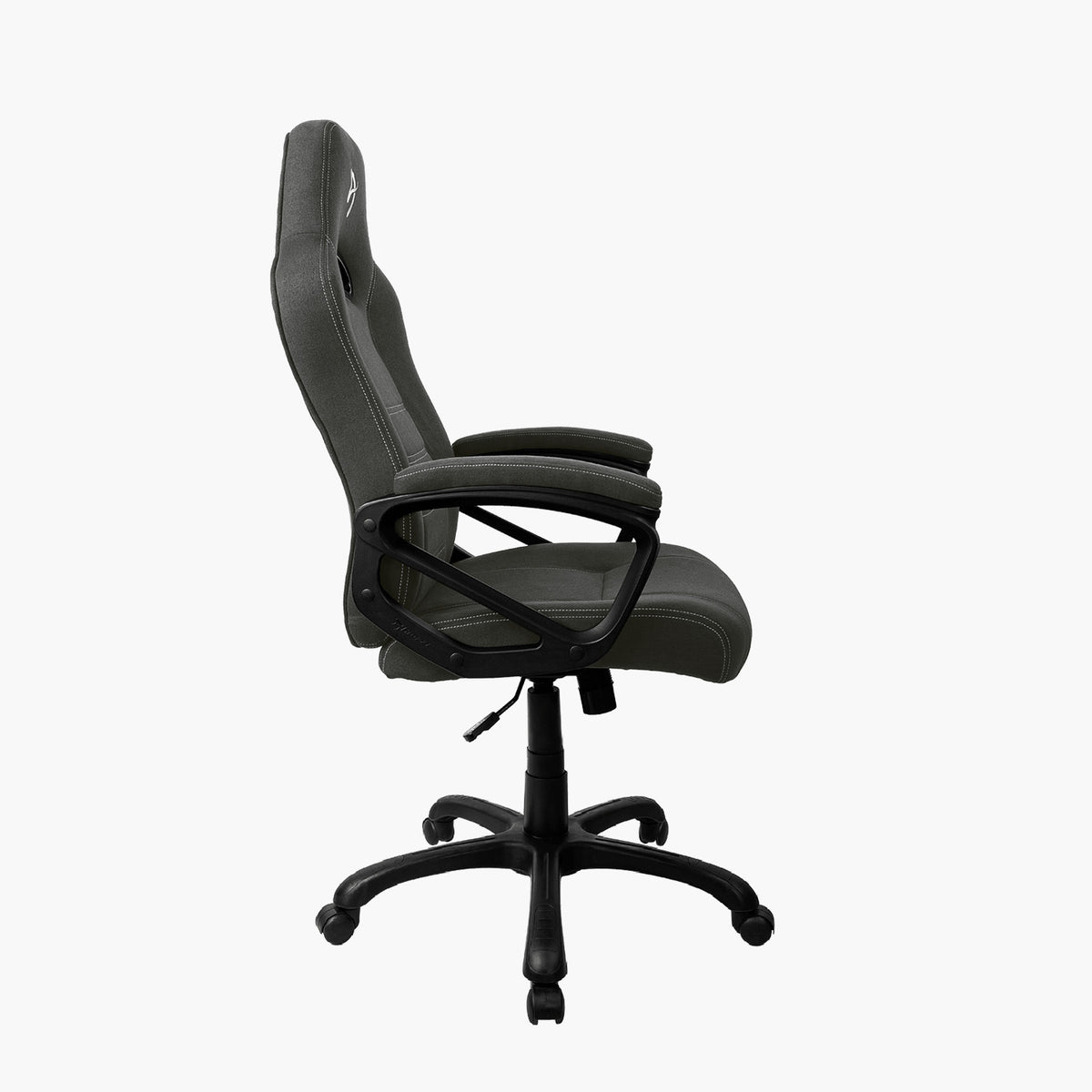 Arozzi Europe Enzo Woven Fabric chair with armrests and wheels, shown side-on on white.