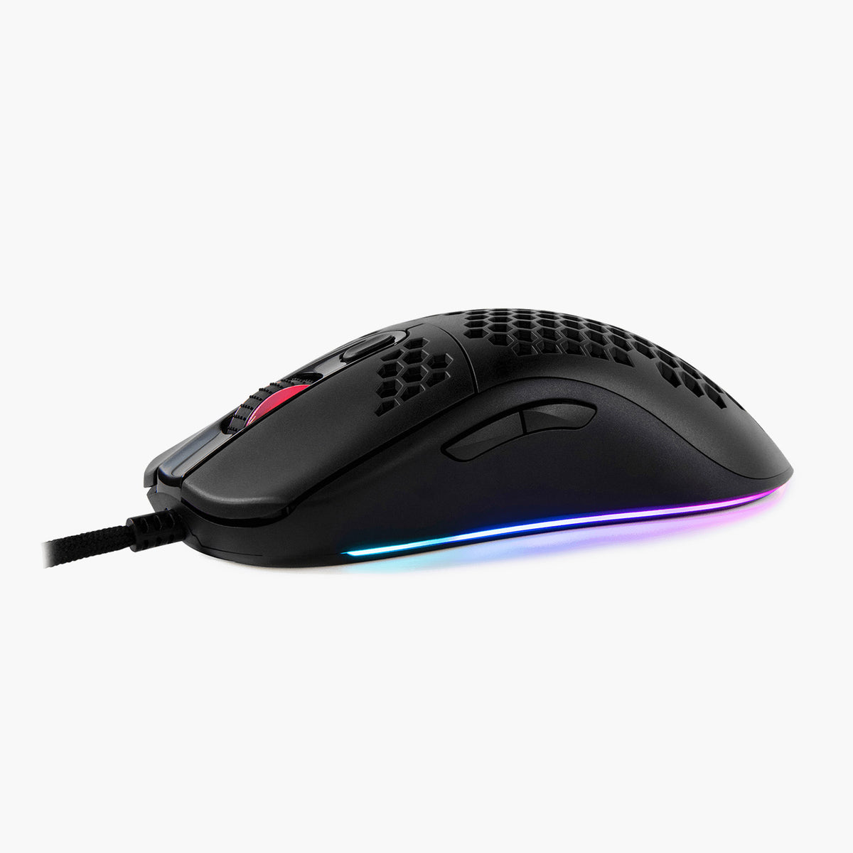 Arozzi Europe Favo Ultra Light Gaming Mouse with honeycomb design and vibrant RGB lighting.