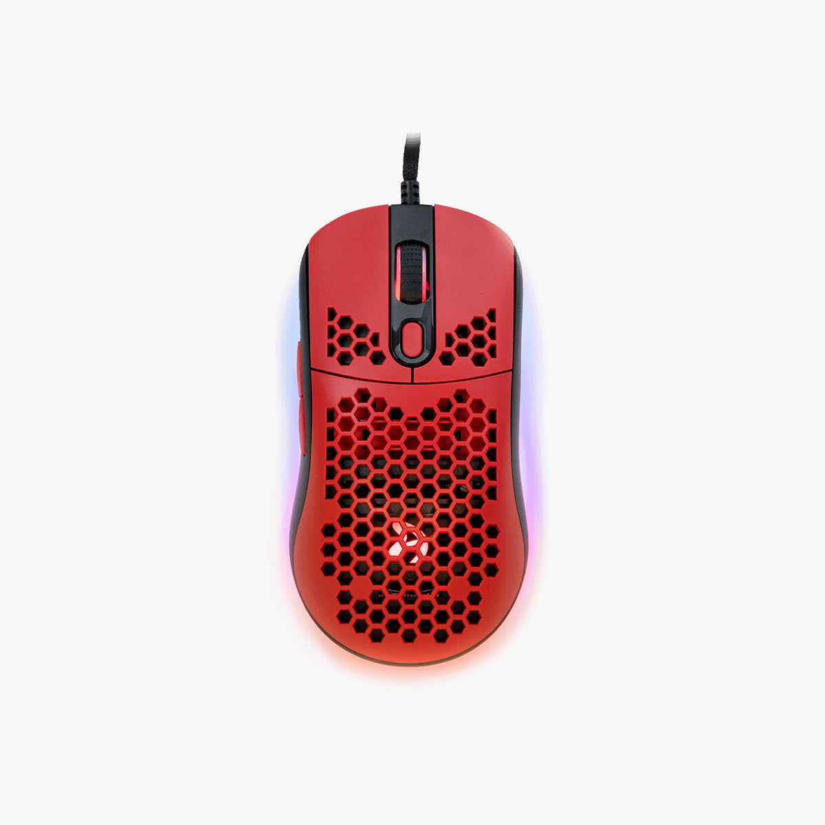 Arozzi Europe Favo Ultra Light Gaming Mouse, honeycomb design, Pixart 3389 sensor, top view.