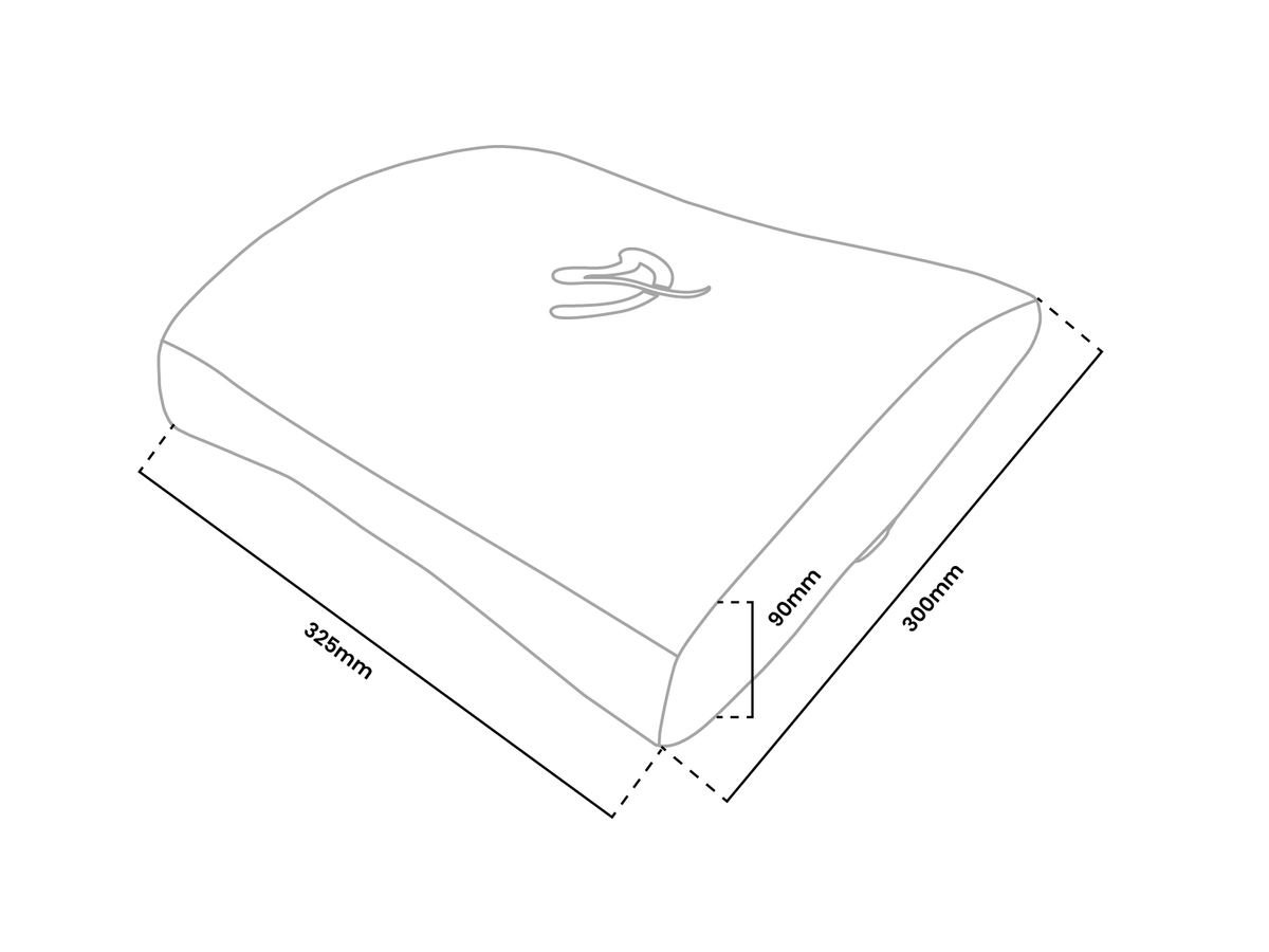 A rectangular cushion with dimensions labeled 325mm by 300mm by 90mm.