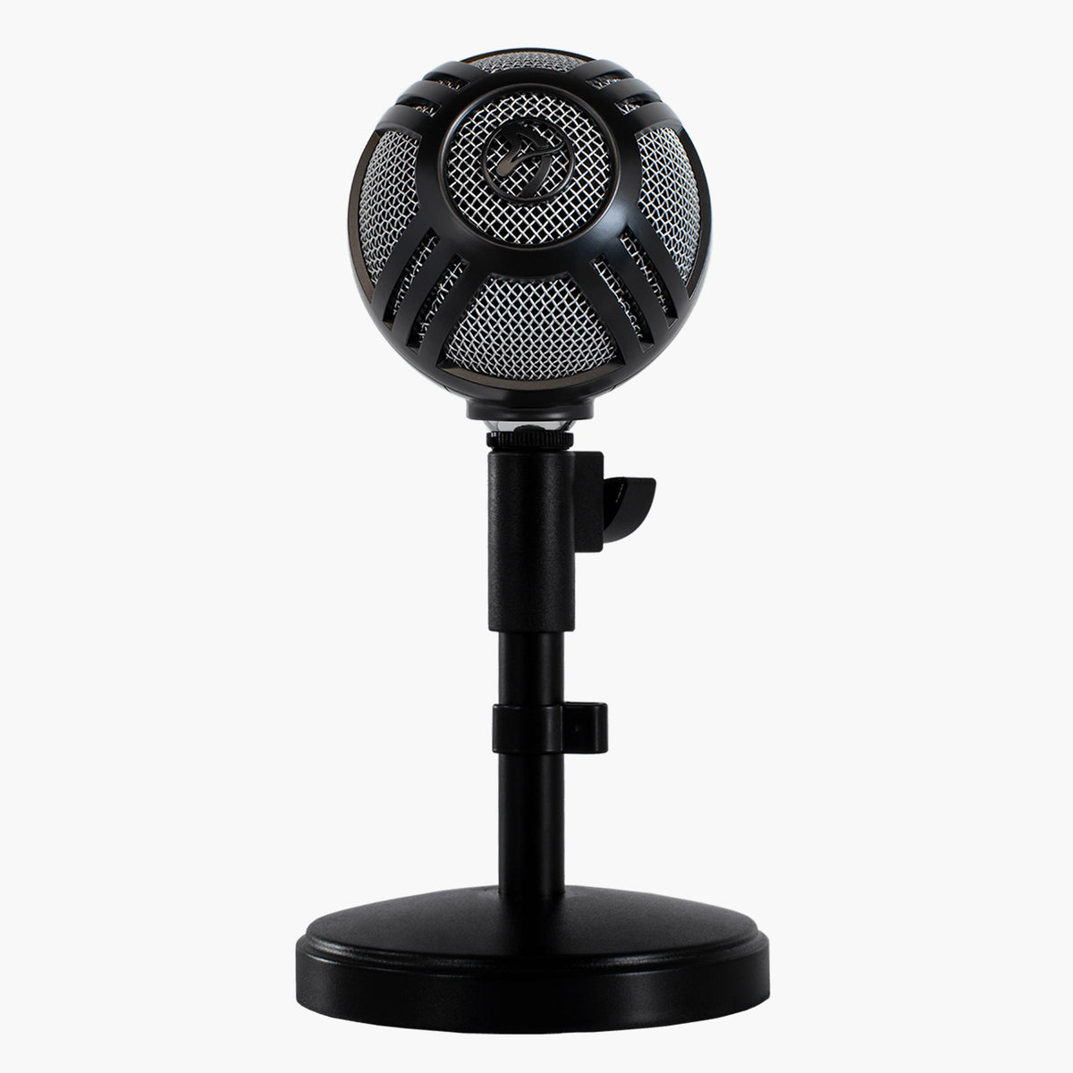 Arozzi Europe Sfera Microphone, black & silver USB mic on stand, shown on white background.