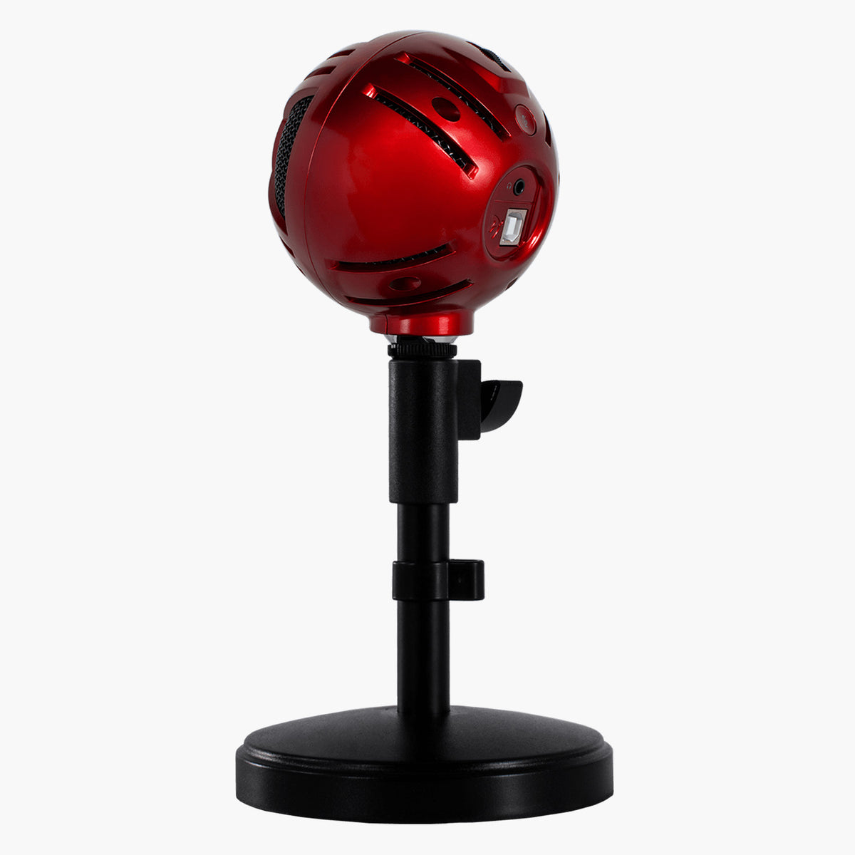 Red Arozzi Europe Sfera Microphone on black stand, displayed against a white background.