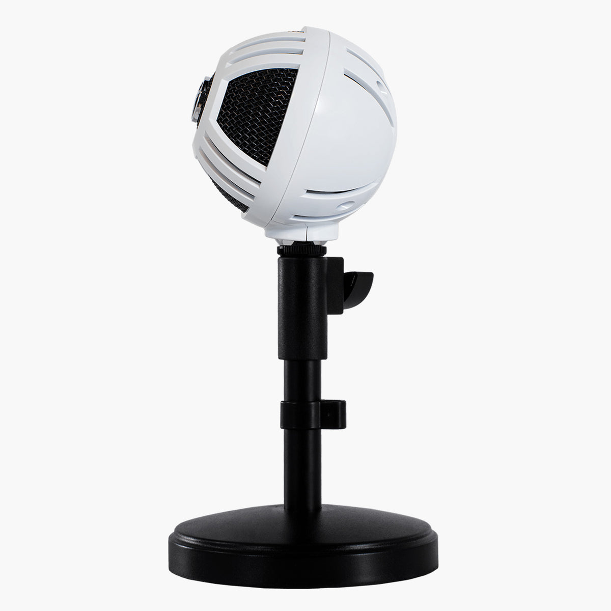 Arozzi Europe Sfera Microphone on black stand, side view, white background.