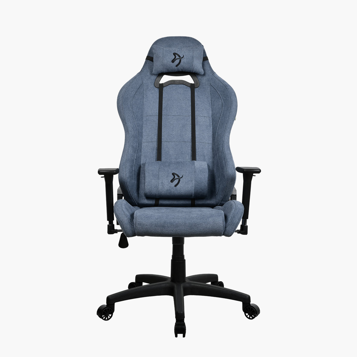 Arozzi Europe Torretta Soft Fabric, blue ergonomic gaming chair with lumbar support, front view.