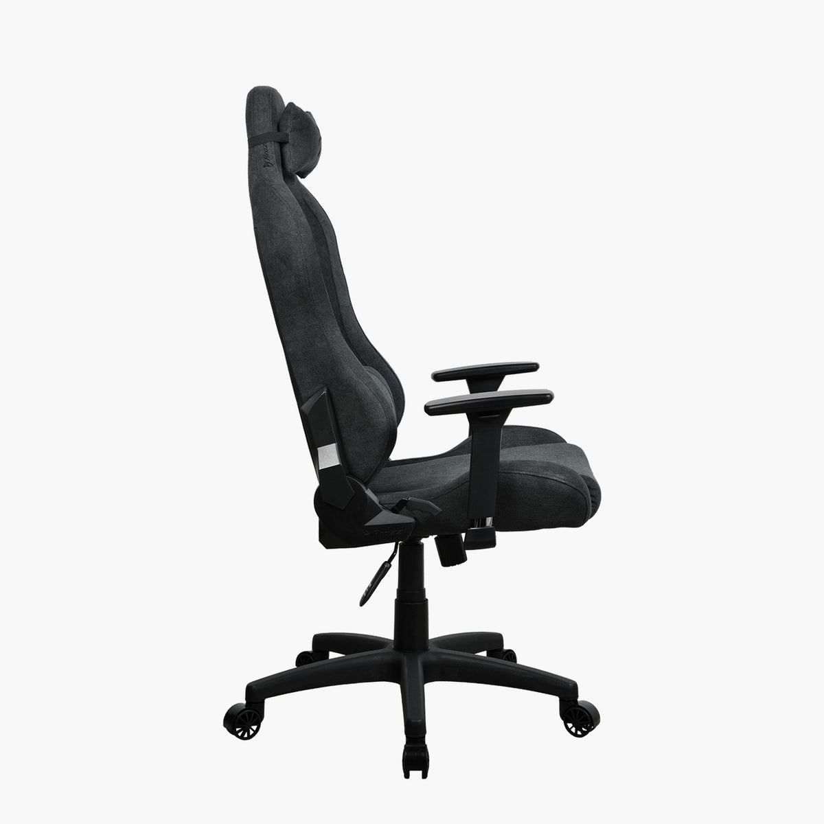 Arozzi Europe Torretta Soft Fabric chair, side view, ergonomic, lumbar support, on wheels.