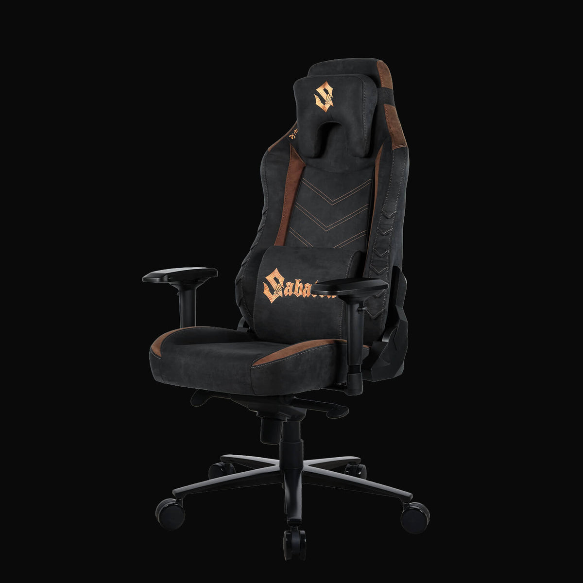 Vernazza Supersoft Sabaton chair, black/brown, adj. arms, Arozzi logo on headrest.