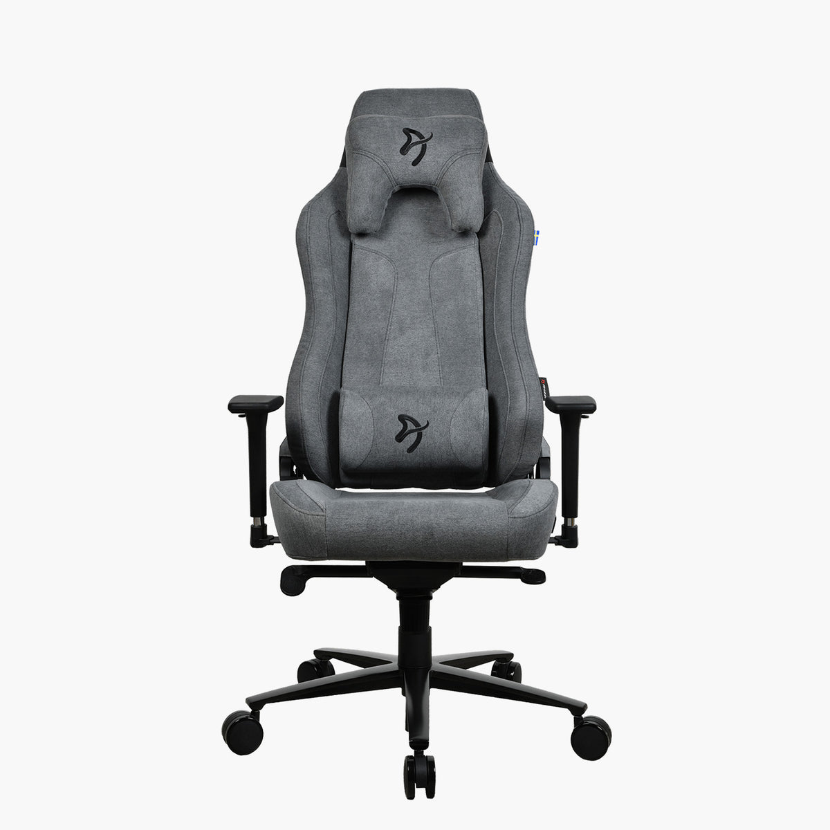 Arozzi Europe Vernazza Soft Fabric chair, ergonomic, grey, with adjustable arms and lumbar support.