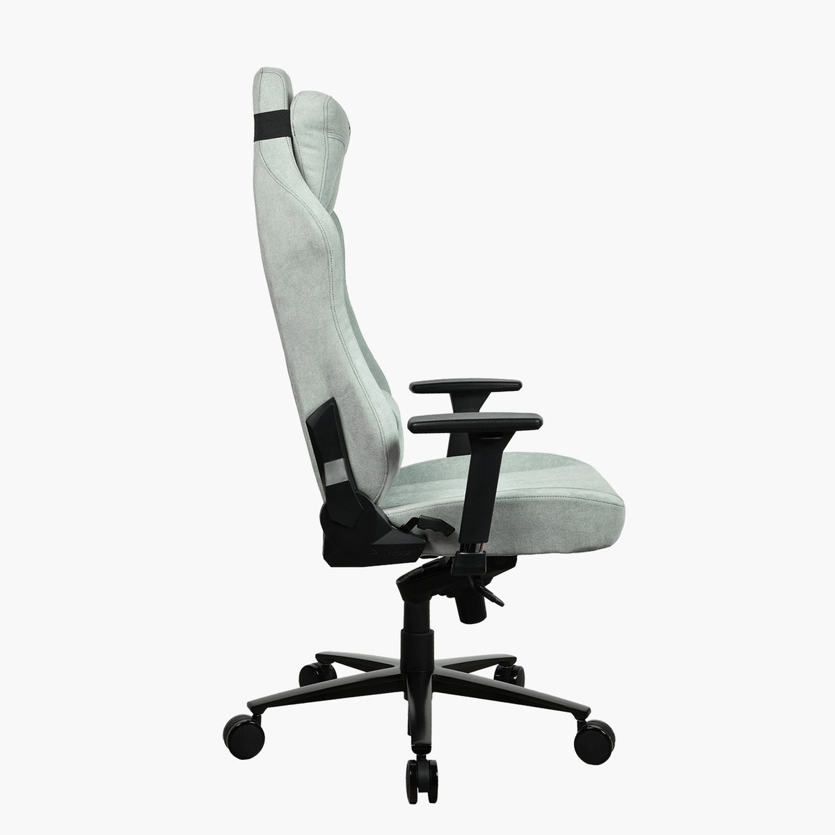 Arozzi Vernazza Soft Fabric chair: light gray, ergonomic, armrests, height adjustable, wheeled base.