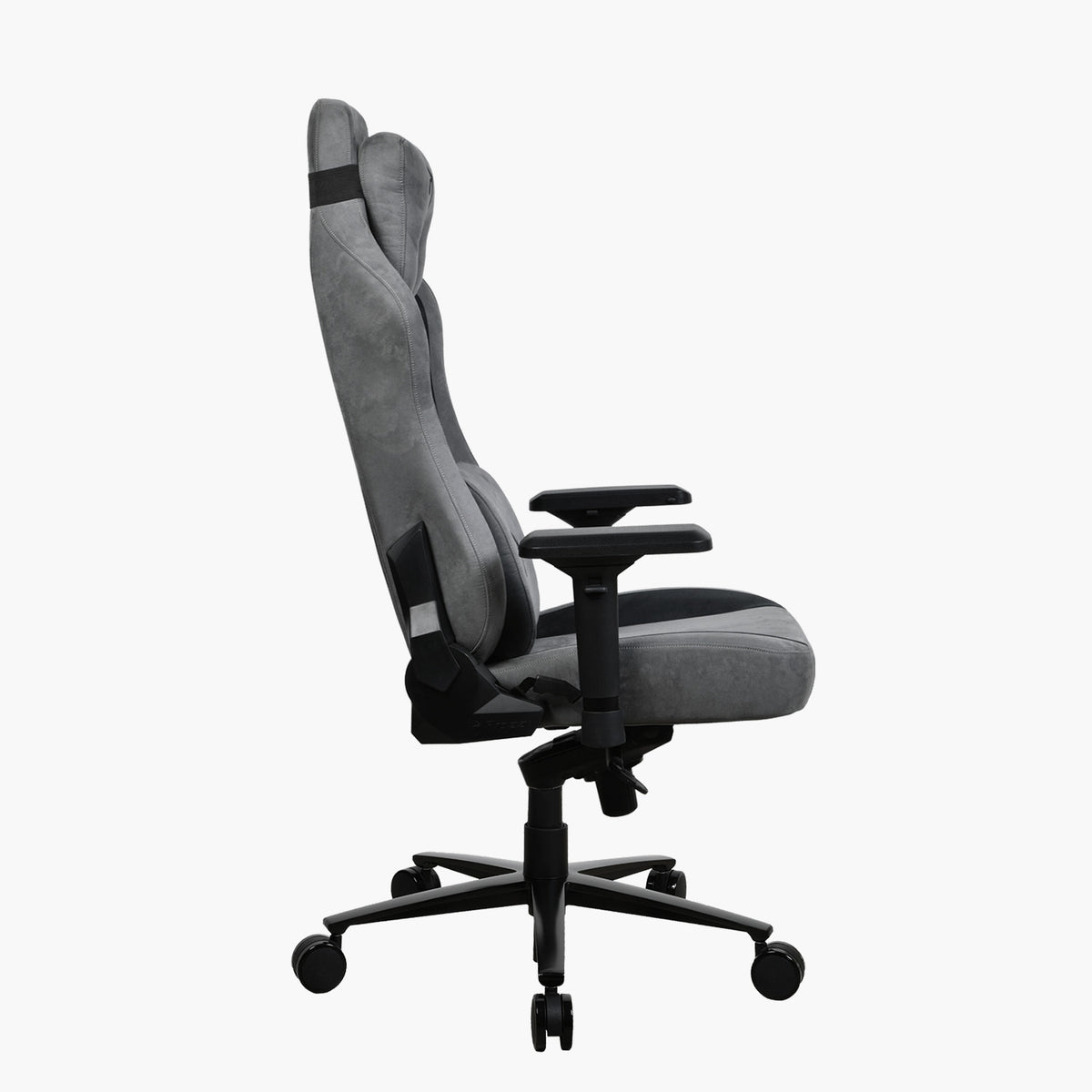 Arozzi Europe Vernazza Supersoft ergonomic chair in gray, side view with adjustable armrests.