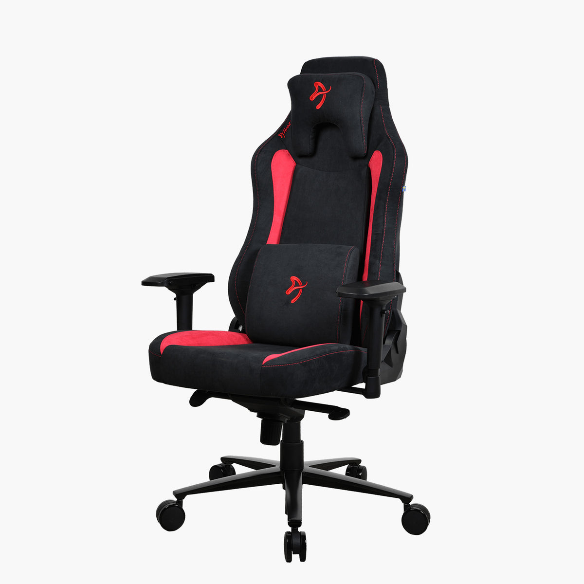 Arozzi Vernazza Supersoft chair, black/red, memory foam, breathable fabric, wheeled base.